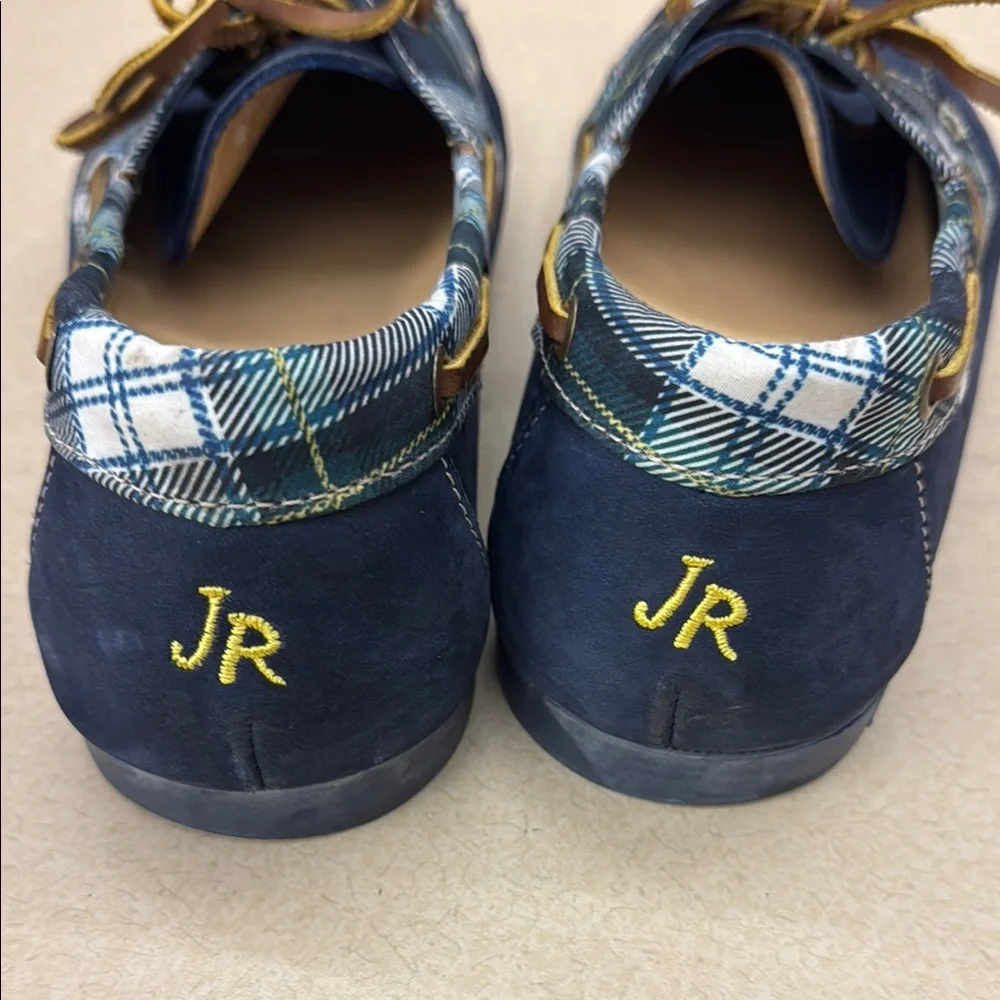 Jack Rogers Easton Blue Boat Shoes with Plaid Accents